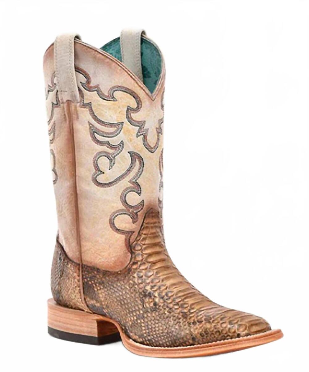 NEW CORRAL women's genuine python wide square toe boots in taupe/beige